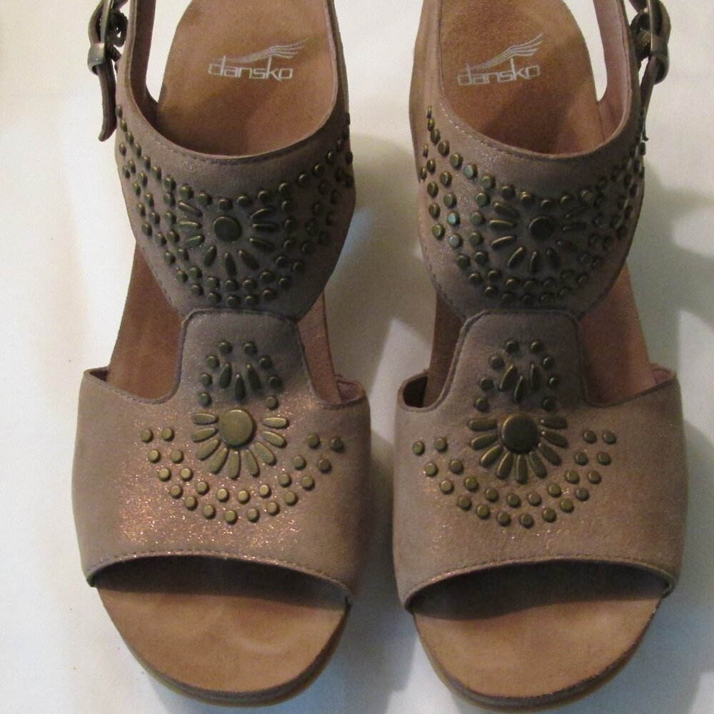 Dansko Deandra Slingback Sandals, Size 41, Metallic Taupe Suede 9556151200